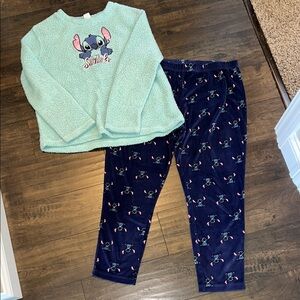 Aqua and Navy Stitch Faux Fur Fleece Pajama Set
